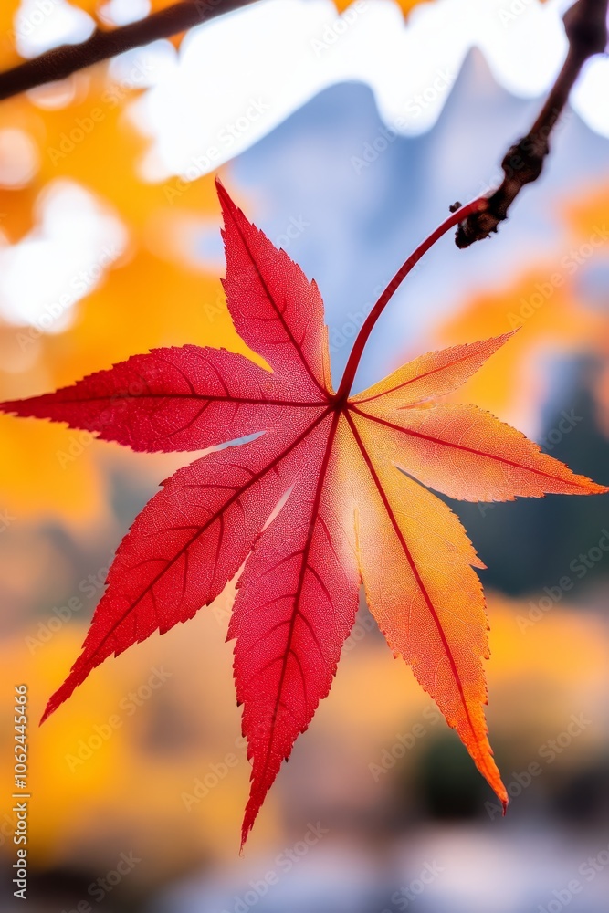 A red and yellow leaf on a tree branch A red and yellow leaf on a tree branch