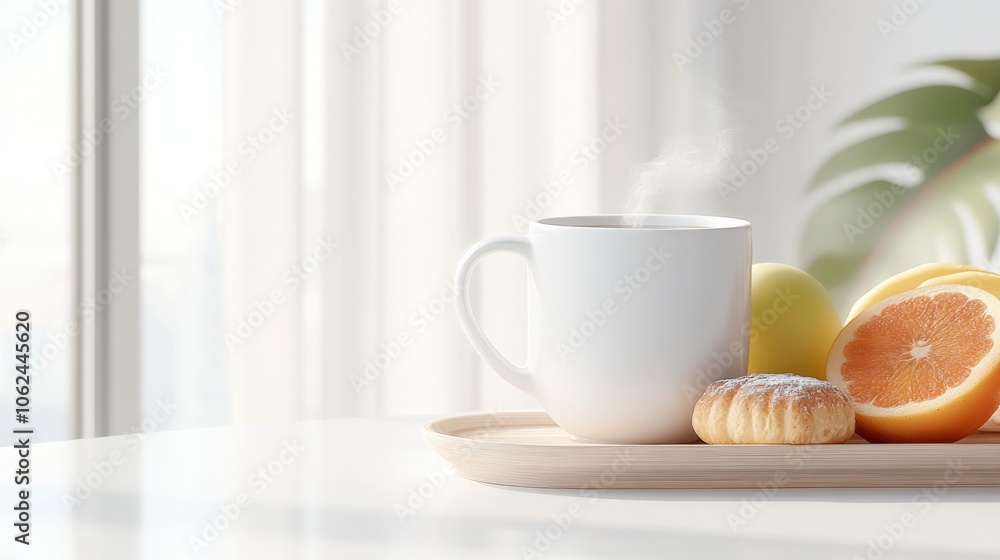 Cozy Morning Breakfast with Steaming Coffee, Fresh Citrus, and Pastry Cozy Morning Breakfast with Steaming Coffee, Fresh Citrus, and Pastry