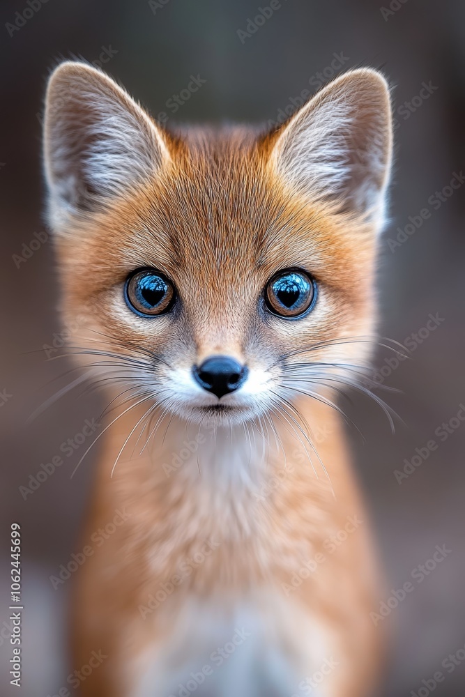 Fototapeta premium A close up of a small red fox with blue eyes
