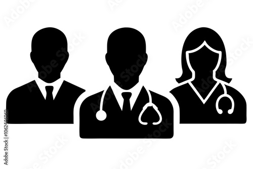 Doctor icon set. Medical clinic staff icon avatars of doctors, nurses, surgeon, assistant, patient. Hospital personnel multiracial faces. Vector set of isolated on white background.