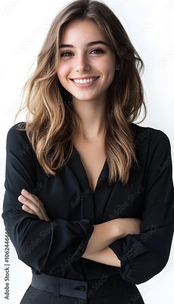 Young beautiful woman happy face smiling with crossed arms on white background Young beautiful woman happy face smiling with crossed arms on white background