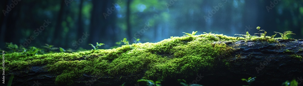 Explore the enchanting beauty of lush green moss in a tranquil forest landscape Explore the enchanting beauty of lush green moss in a tranquil forest landscape