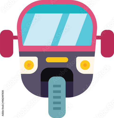 This colorful vector illustration shows an auto rickshaw from the front