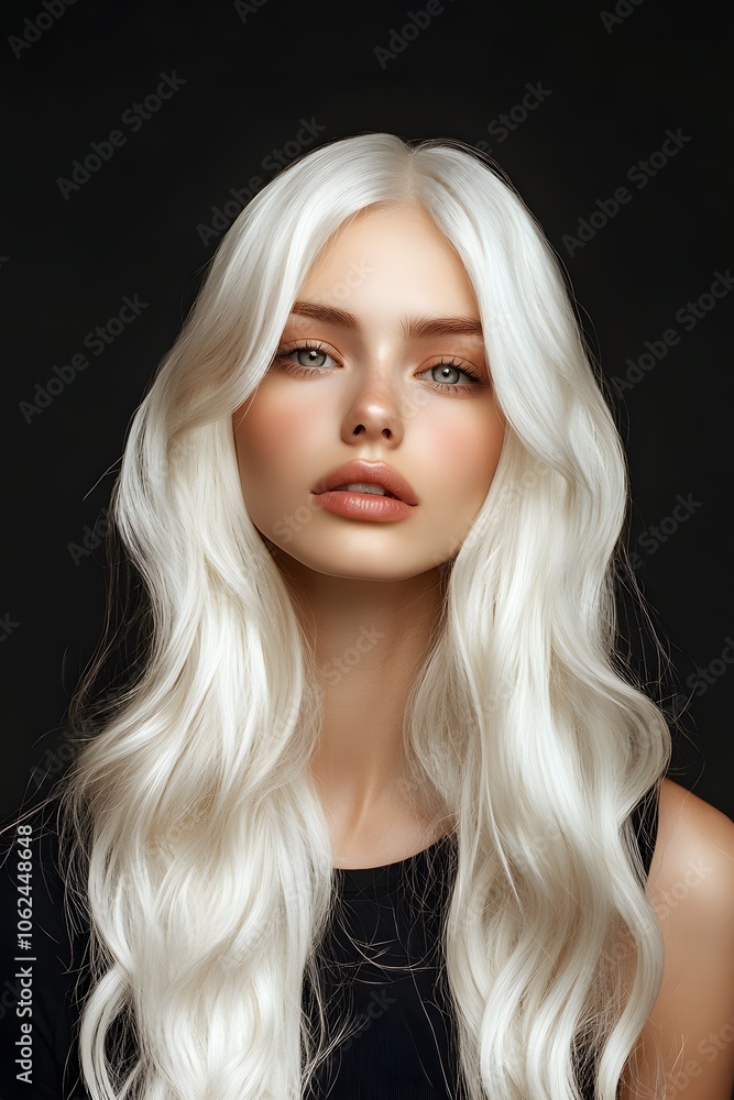 Naklejka premium Young woman with long blonde hair on dark background