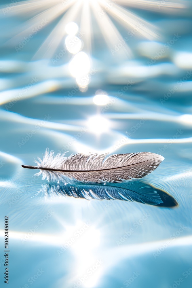 A feather floating on top of a body of water A feather floating on top of a body of water
