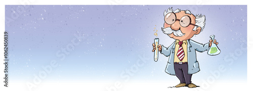 Funny mad scientist with test tubes