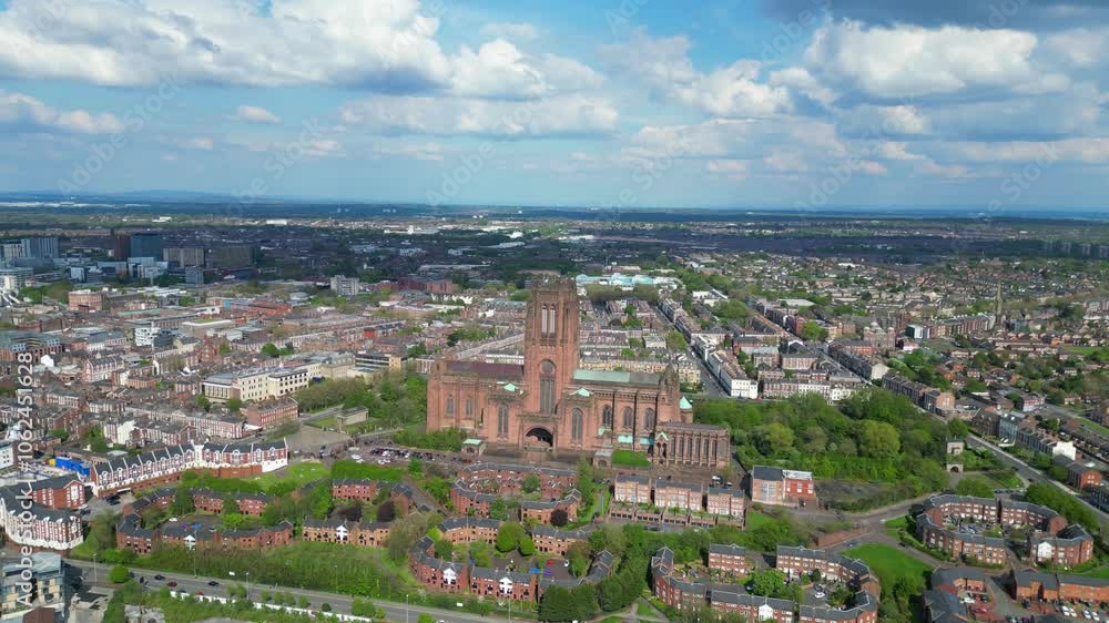 High Angle View of Historical and Modern British City Centre of Liverpool, Maritime city in northwest England, United Kingdom. Aerial Footage Was Captured with Drone's Camera on May 5th, 2024 High Angle View of Historical and Modern British City Centre of Liverpool, Maritime city in northwest England, United Kingdom. Aerial Footage Was Captured with Drone's Camera on May 5th, 2024