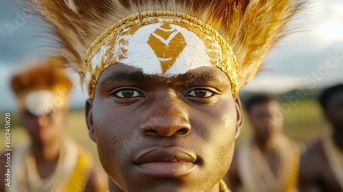 A man with white paint on his face and a mohawk on his head photo