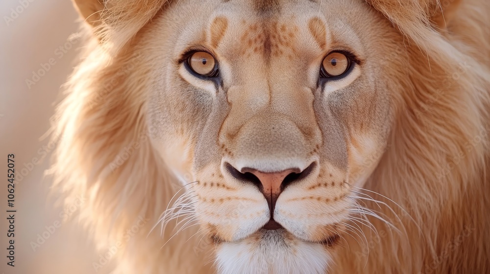 Naklejka premium A close up of a lion's face with a blurred background