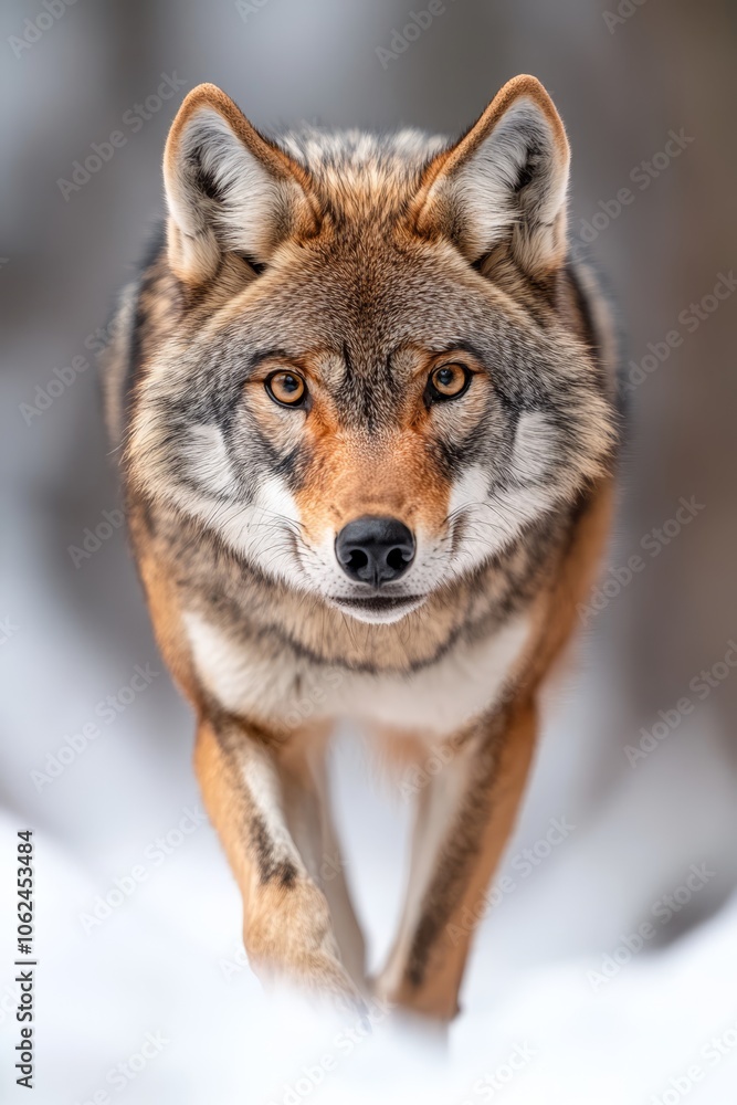 Fototapeta premium A close up of a wolf walking in the snow