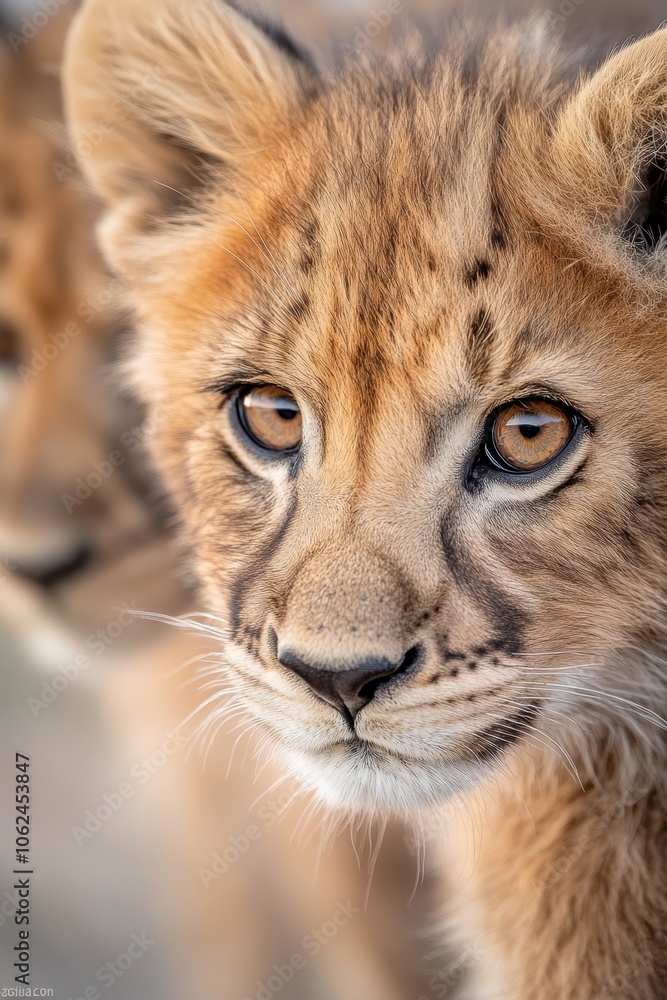 Fototapeta premium A close up of a lion cub looking at the camera