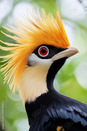 A close up of a bird with a yellow mohawk on its head photo