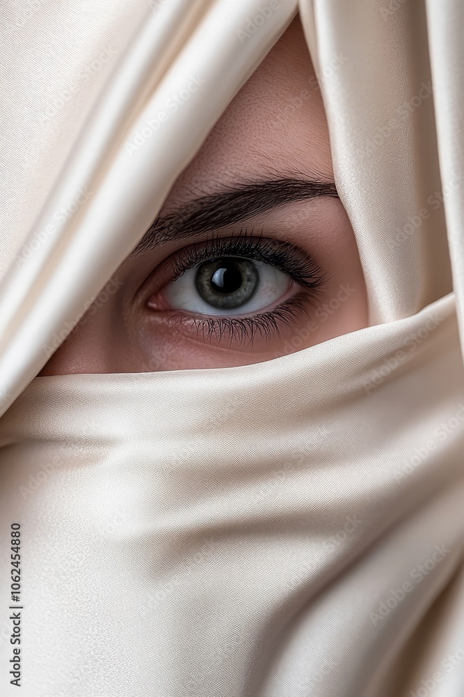 A close up of a woman's face with a veil covering her eyes A close up of a woman's face with a veil covering her eyes