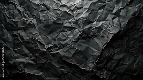 Dark wrinkled paper texture with dim lighting behind