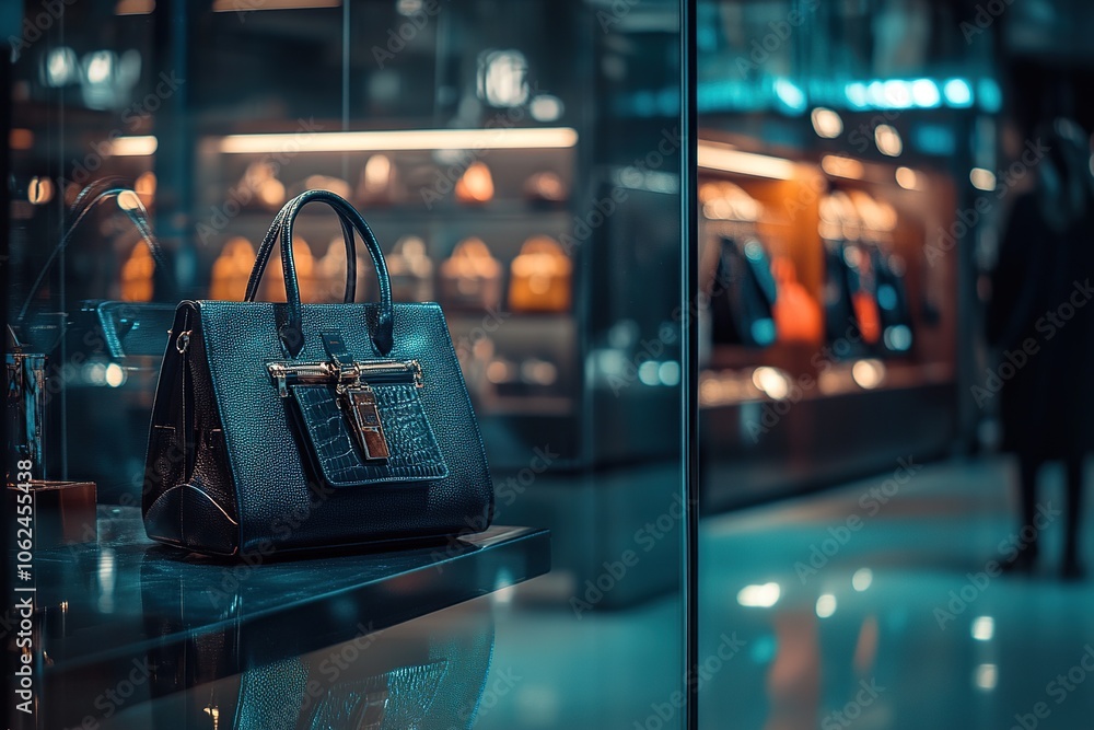 A luxury shopping experience in a high-end fashion boutique, with a shopper browsing a selection of designer handbags, surrounded by elegant displays and upscale decor A luxury shopping experience in a high-end fashion boutique, with a shopper browsing a selection of designer handbags, surrounded by elegant displays and upscale decor