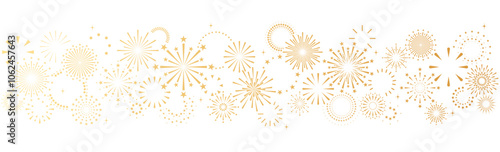Gold fireworks border isolated, celebration vector divider