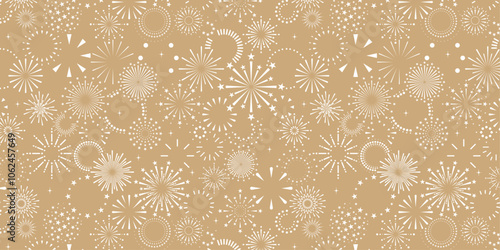 Fireworks background, gold celebration seamless pattern