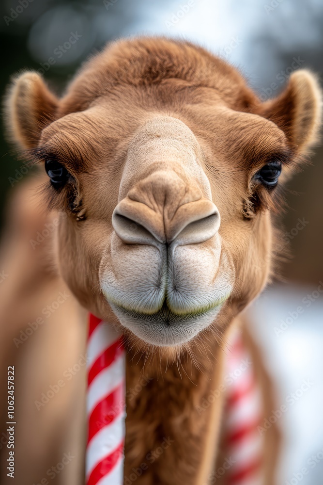 Fototapeta premium A camel with a candy cane in its mouth