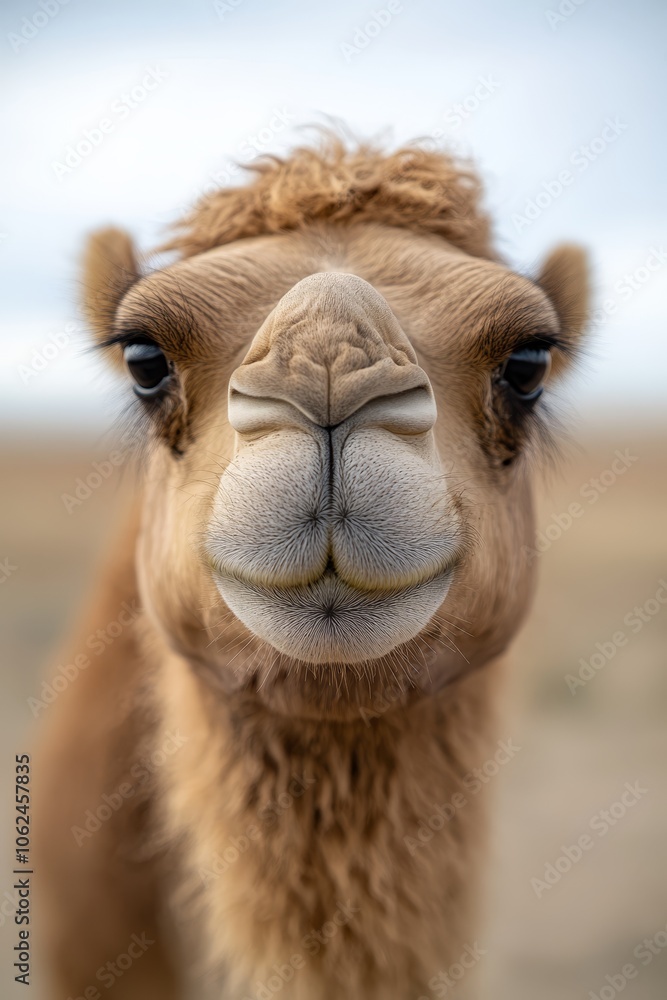 Obraz premium A close up of a camel's face in the desert
