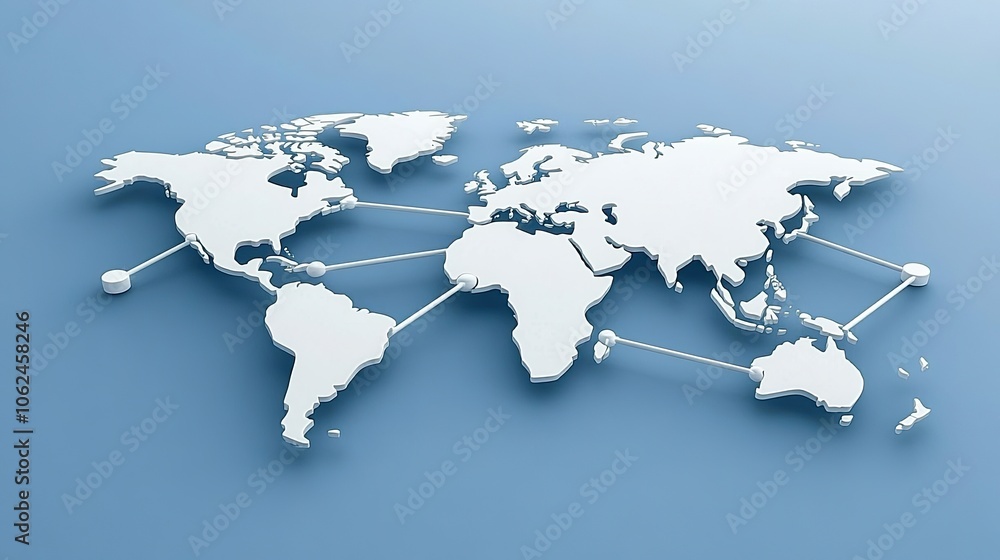 Naklejka premium The design showcases an abstract representation of a world map on a blue backdrop, emphasizing global connectivity and networks