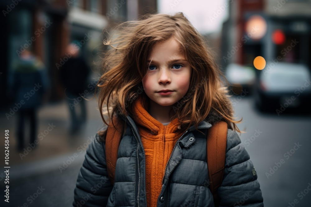 Portrait of a cute little girl with long hair in the city Portrait of a cute little girl with long hair in the city