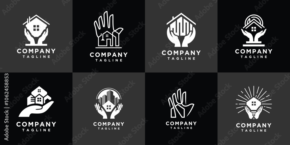 Fototapeta premium house hand vector logo design collection. Hand logo icon with house