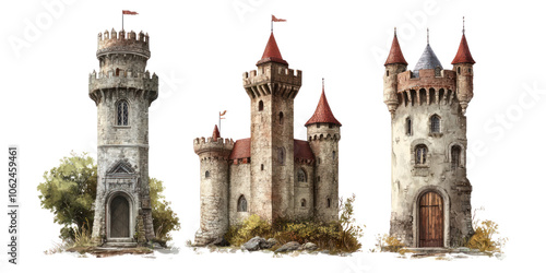 Set of castle isolated transparent background photo