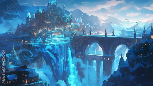 Enchanting Fantasy City Seamless Looping Anime Background