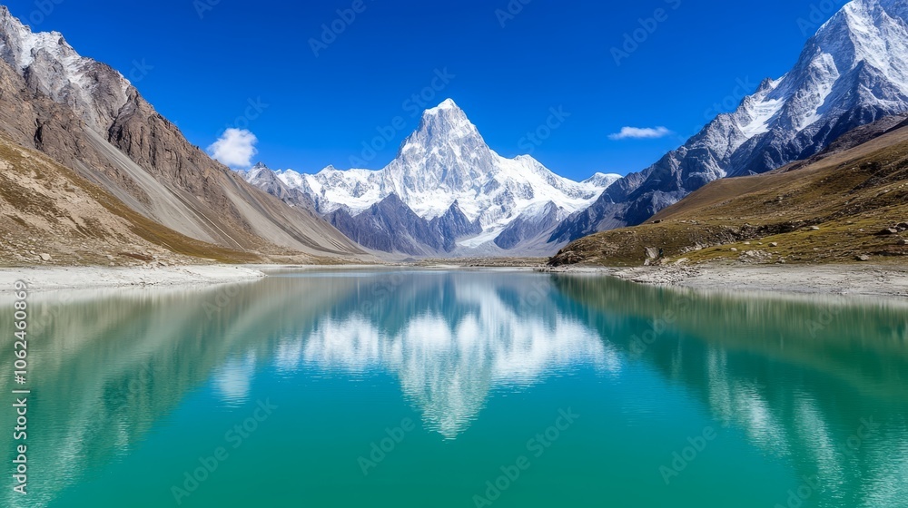 Fototapeta premium A large body of water with a mountain in the background
