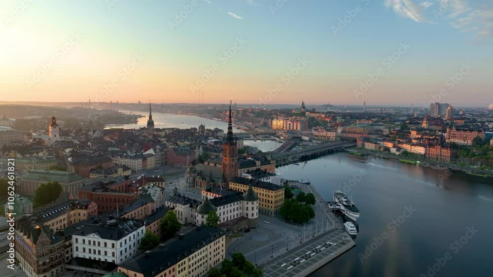 Aerial footage cityscape Stockholm. Sweden