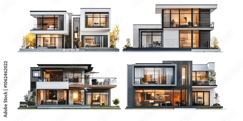 set of modern house isolated on transparent background, png elements collection. set of modern house isolated on transparent background, png elements collection.
