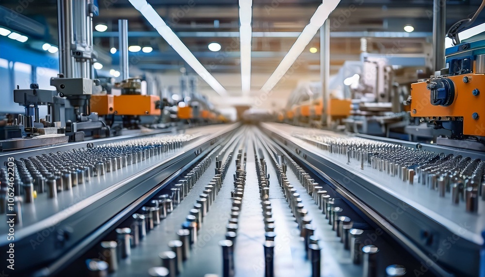 Fototapeta premium A modern CNC machining facility showcasing precision and efficiency, with advanced machinery and skilled operators working on intricate metal components in a clean, organized environment