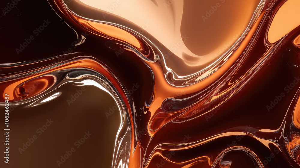 Obraz premium Abstract fluid shapes in warm shades of brown and copper, creating a smooth and elegant visual appeal.