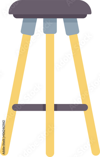 This minimalist illustration features a tall bar stool with a round seat, three legs, and a footrest
