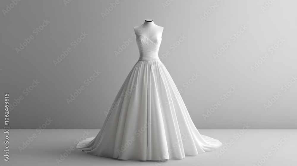 White wedding dress on a mannequin isolated on a light gray background close up with space for text or inscriptions. Wedding and wedding theme, choosing a wedding dress
White wedding dress on a mannequin isolated on a light gray background close up with space for text or inscriptions. Wedding and wedding theme, choosing a wedding dress