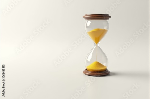 Minimalist hourglass with yellow sand, concept of time and patience photo