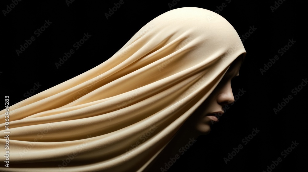 Mysterious figure draped in flowing fabric against a dark background, AI Mysterious figure draped in flowing fabric against a dark background, AI