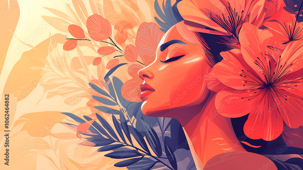 Concept of Beauty. Illustration of beauty woman with abstract floral background
Concept of Beauty. Illustration of beauty woman with abstract floral background