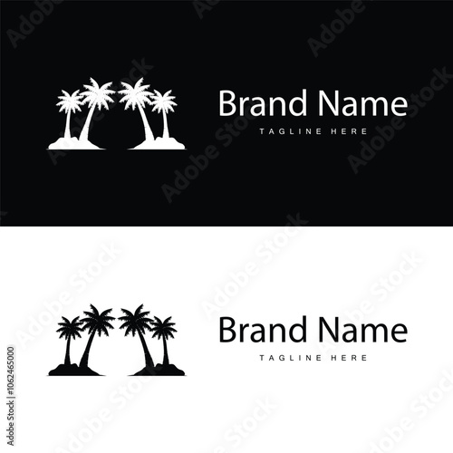 Coconut Tree Logo Design, Beach Plant Vector, Palm Tree Summer, Illustration Template