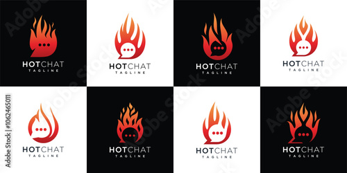fire chat vector logo design collection. Fire logo set icon with chat