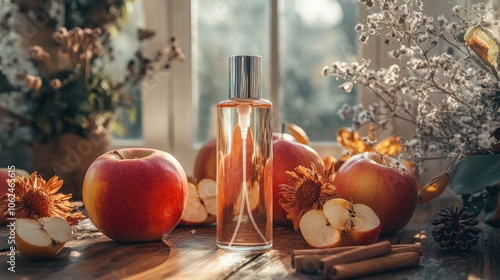 You may fill this spray container with sunscreen, skincare items, and cosmetics. Another application for it is as a liquid antibacterial spray. For adornment, it has dried flowers, apples, and cinnamo photo