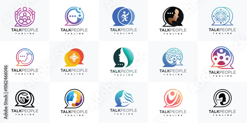 Collection of people family logo design templates chat bubble. set of people logo icons and chat bubble.