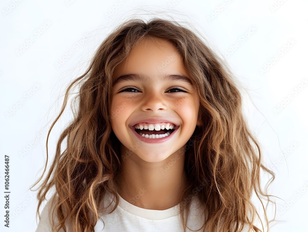 Studio portrait of a cheerful girl laughing at the camera on white background Studio portrait of a cheerful girl laughing at the camera on white background