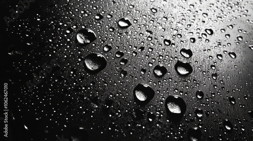 When it rains, water droplets gather on the automobile window. These droplets are the result of condensation, which happens when water vapor in the air cools and turns into liquid.