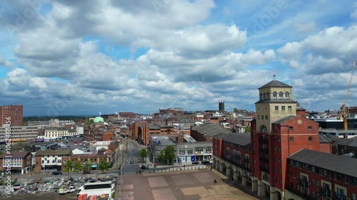 High Angle Footage of Historical Central Wolverhampton City of England United Kingdom. Aerial View Was Captured with Drone's Camera on May 4th, 2024