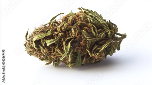 Close-up of a dried cannabis bud isolated on a clean white background photo