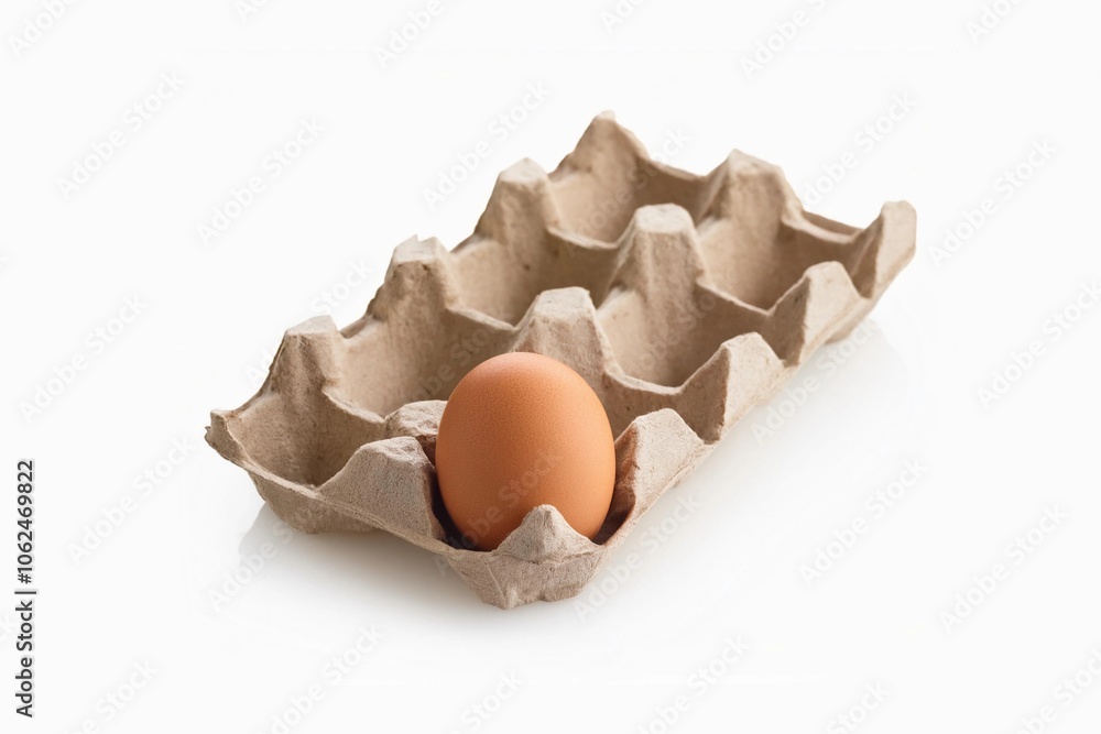 One egg on packaging paper mould box isolated on white background with clipping path One egg on packaging paper mould box isolated on white background with clipping path
