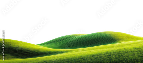 Green Hills Meadows Panorama Banner Isolated on White and Png Transparent Background