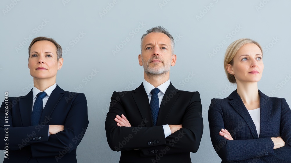 Professional business team standing confidently with arms crossed. Leadership and teamwork concept. Professional business team standing confidently with arms crossed. Leadership and teamwork concept.