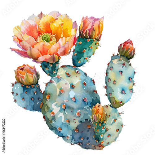 A watercolor vector of Opuntia microdasys, isolated on a white background.